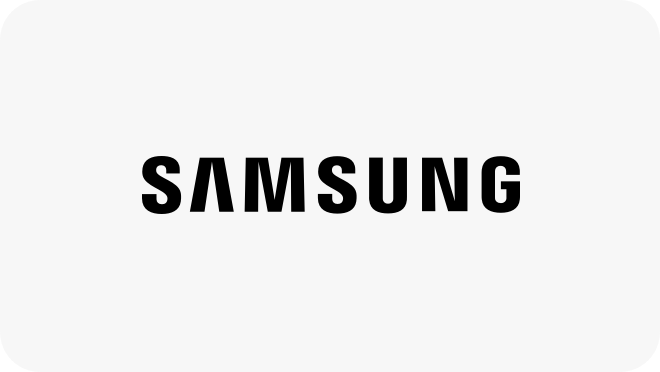In a grey rectangle, there's Samsung lettermark in black colour