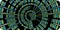 There are light blue and green dots formed in a swirling shape. Also between the dots, there are light blue and green straight lines.