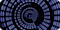 There are purple and blue dots formed in swirling shape on a space background.