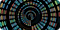 There are red, orange, blue, and green dots formed in swirling shape.