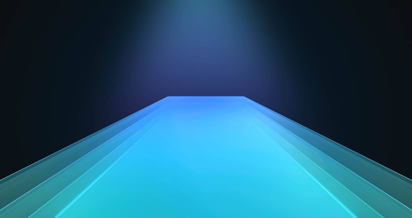 Four sheets of display glass for a Galaxy smartphone slide in from the middle and collapse to become one sheet of glass. Two more sets of folded display glass for Galaxy Flip and Galaxy Fold slide in from either side of the first display.