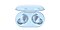 A product shot of a pair of sky blue Galaxy Buds+ sitting in their sky blue case