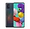 Front and rear view of dark grey Galaxy A51 smartphone overlaying each other from side to side