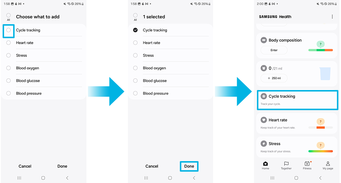 Steps to activate cycle tracking 2