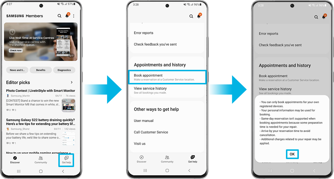 Book appointment samsung members