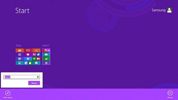 After entering a name for the group, the name will appear in the Start screen