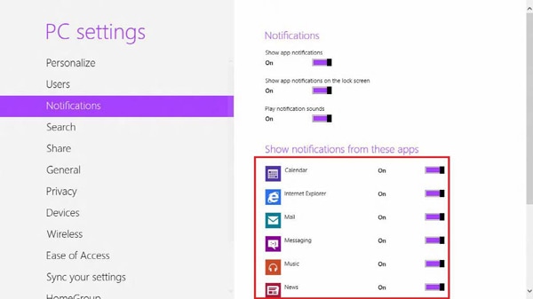 Show notifications from Apps