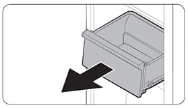 Gently lift up the front of the drawer and slide out