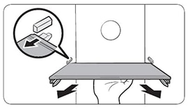 To remove the shelf, hold the bottom side of the shelf and gently lift up and pull out