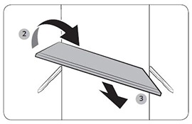 If the door cannot fully open, slide out the shelf half way to the front and turn it over to remove