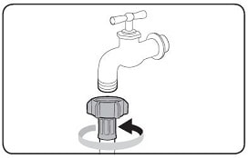 If you are using a screw type of water tap, use the provided screw-type adaptor to connect to the water tap as shown