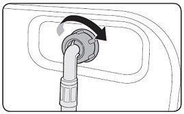 Connect the other end of the water hose to the inlet valve on the back of the washing machine. Turn the hose clockwise to tighten