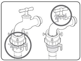 Open the water tap and check if there are any leaks around the connection areas. If there are water leaks, repeat the steps above