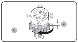 Hold the adaptor and turn part (C) in the arrow direction to loosen it by 5 mm (*).
