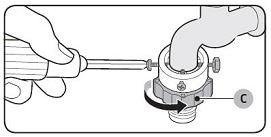 Insert the adaptor into the water tap, and tighten the screws while lifting up the adaptor