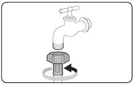 If you are using a screw type of water tap, use the provided screw-type adaptor to connect to the water tap as shown