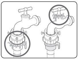 Open the water tap and check if there are any leaks around the connection areas. If there are water leaks, repeat the steps above