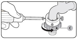 Insert the adaptor into the water tap, and tighten the screws while lifting up the adaptor