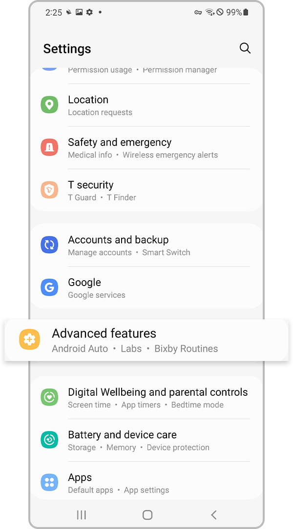 advance features settings