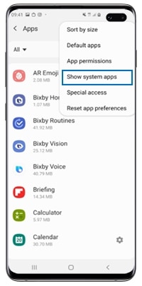 Tap Show system apps