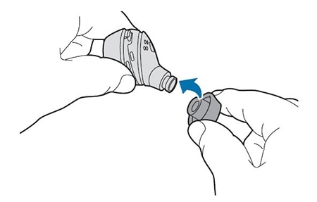 Cover the latch at the bottom of the earbud with the earbud tip