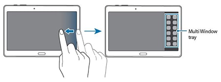 Drag your finger from the right edge of the screen towards the middle of the screen to open the Multi window tray