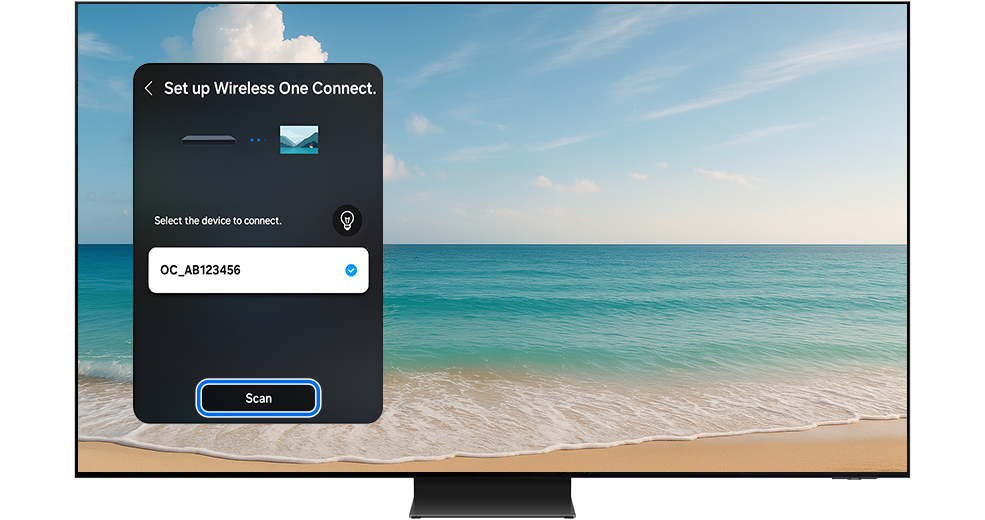 Scan button highlighted in the Set up Wireless One Connect menu.