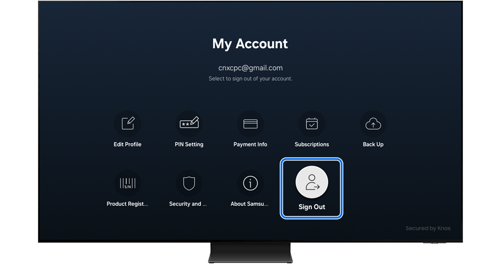 Sign out menu selected under My Account.
