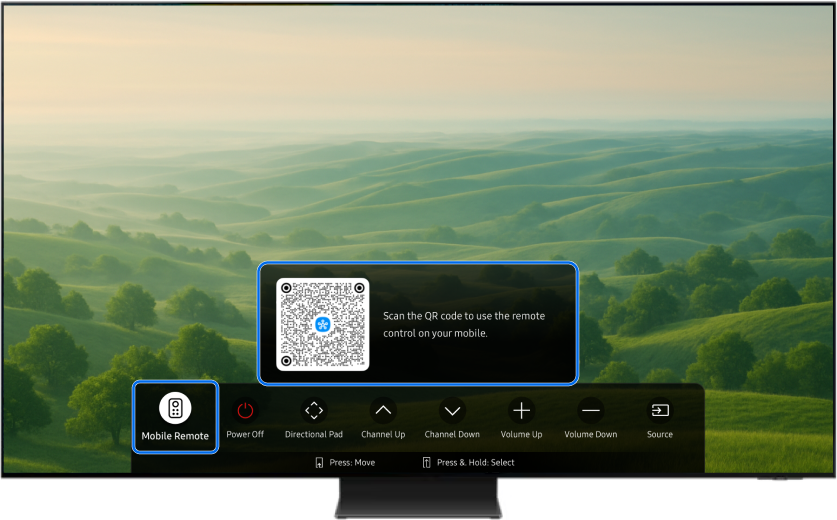 Menu displayed on Samsung Smart TV with Mobile Remote icon highlighted.