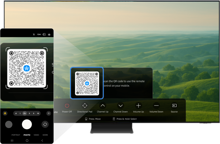 Mobile device scanning the QR code that is on a Samsung Smart TV.