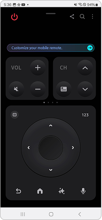 Mobile Remote interface displayed on a phone.