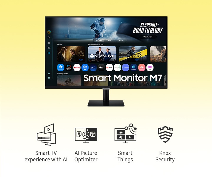 Smart monitor M7. Smart TV izkušnja z AI. AI optimizator slike. SmartThings. Knox varnost.