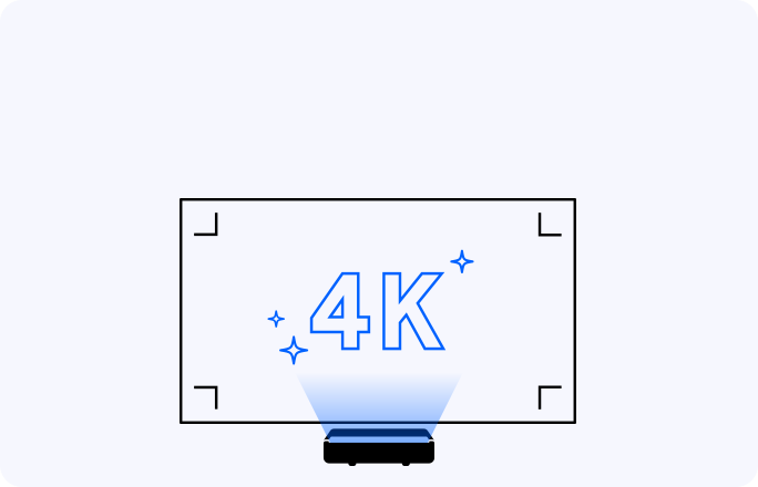 Projektor projicira veliko 4K sliko na zid.