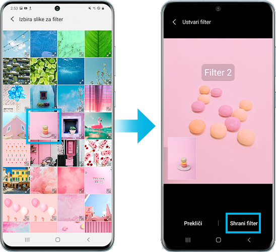 slika uporabe funkcije Moji filtri na napravi Galaxy S20