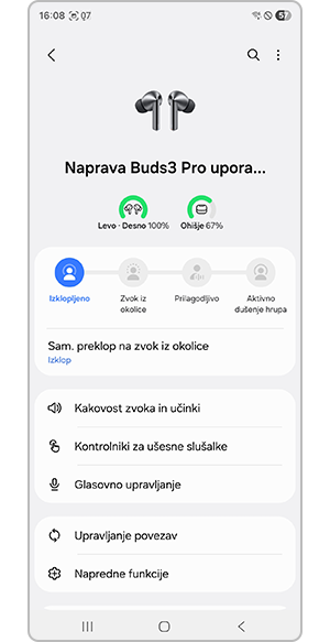 Nastavitve ušesnih slušalk
