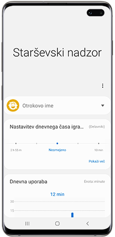 Glavne funkcije starševskega nadzora v aplikaciji Otroški domači zaslon