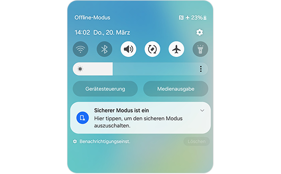 Schnell-Einstellungen mit der Option Sicherer Modus ausschalten.