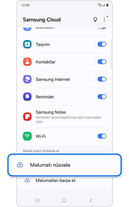 Samsung Cloud əsas ekranı
