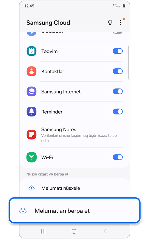Samsung Cloud əsas ekranı