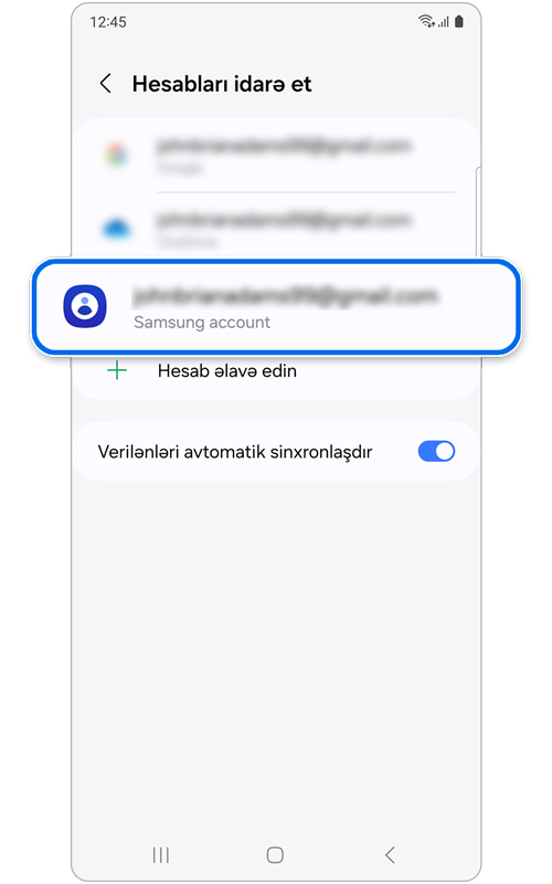 Telefonun qoşulduğu hesabların siyahısı