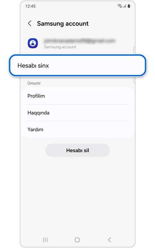 Samsung account ekranı