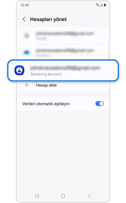Telefonun bağlı olduğu hesapların listesi