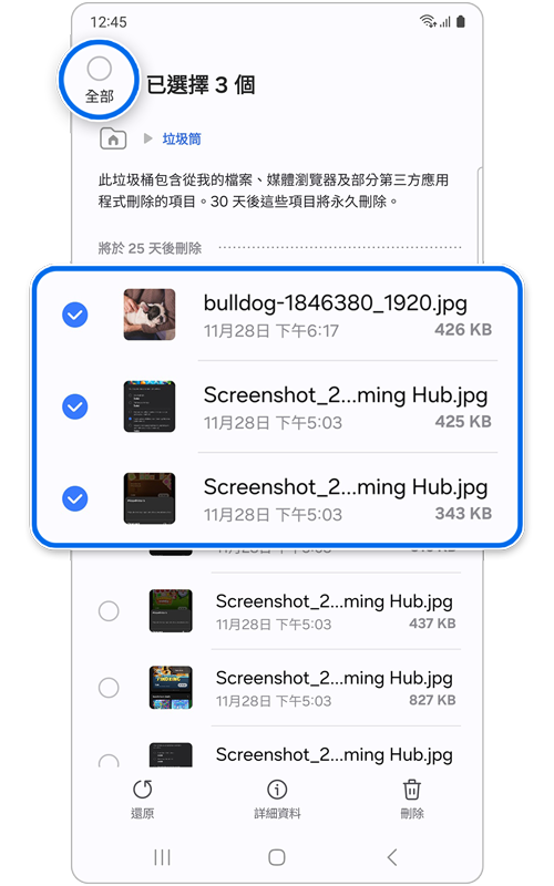 已選擇檔案的垃圾筒主螢幕