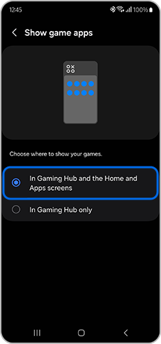 Select “In Gaming Hub and the Home and Apps screens".