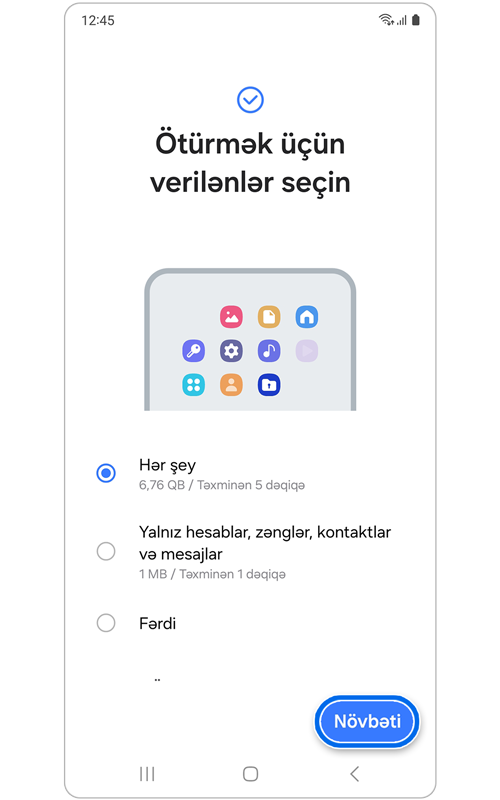 Smart Switch istifadə edərək səhifəni ötürmək üçün data seçin.