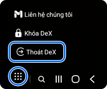 Menu Samsung DeX trên màn hình.