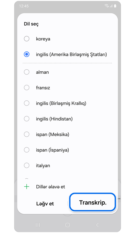 Dil seç parametrləri.
