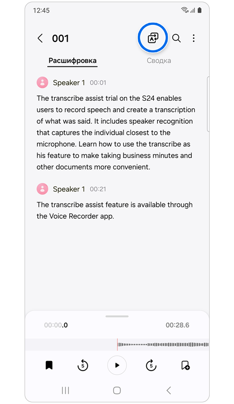 Транскрибированная запись голоса.
