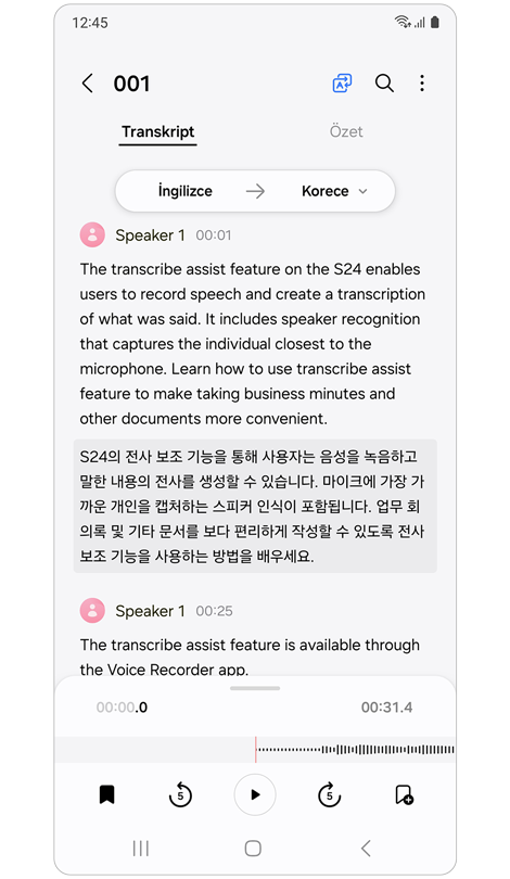 Görüntülenen çevrilmiş transkript.