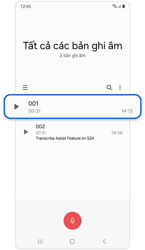 Trang chủ ứng dụng Máy ghi âm.